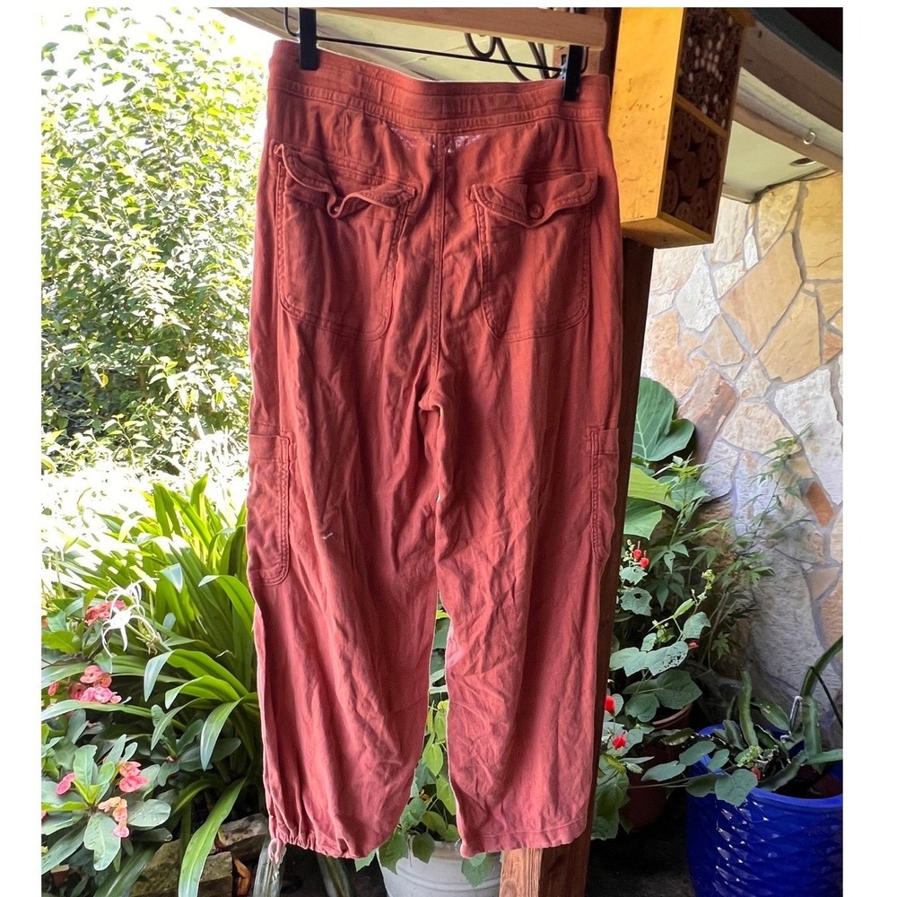 American‎ Eagle Linen Blend Cargo Pants Coral Terracotta Wide Leg Women 6 Short